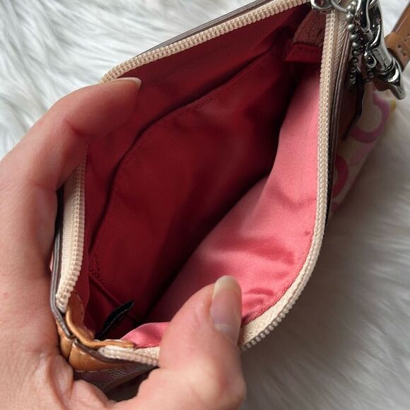 Coach Wristlet Colorful Pink Op Art Signature Clutch Leather Trim Retro Case Y2K - Picture 3 of 5